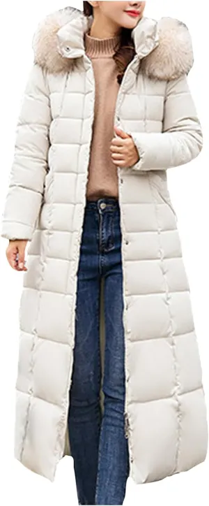 Womens Long Puffer Jacket Over Knee Removable Hooded Maxi Length Quilted Padded Winter Down Coat Parka Jackets