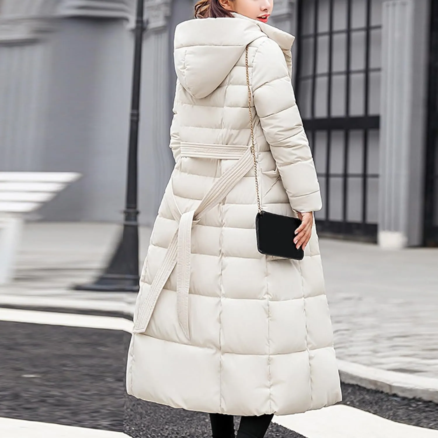Womens Long Puffer Jacket Over Knee Removable Hooded Maxi Length Quilted Padded Winter Down Coat Parka Jackets