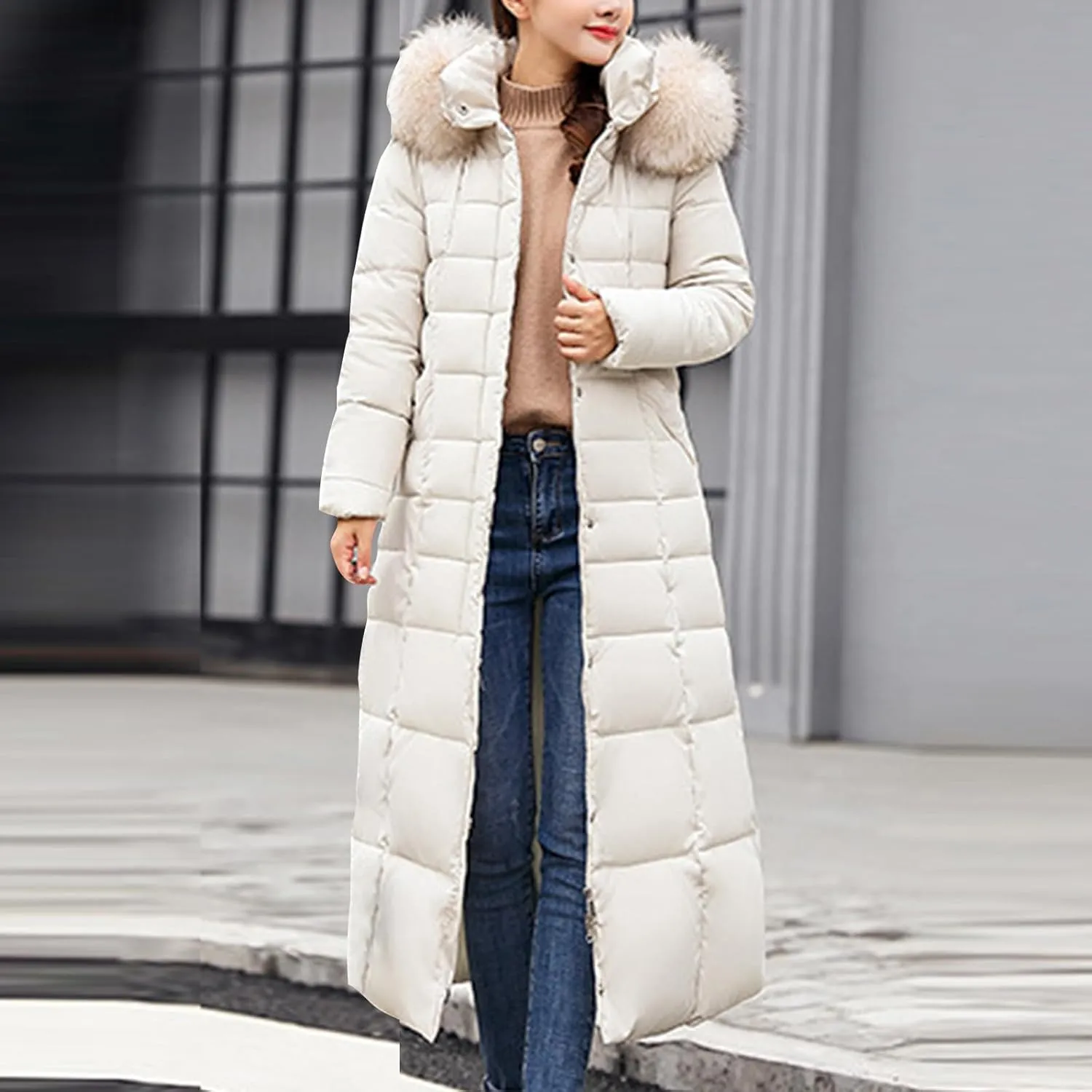 Womens Long Puffer Jacket Over Knee Removable Hooded Maxi Length Quilted Padded Winter Down Coat Parka Jackets