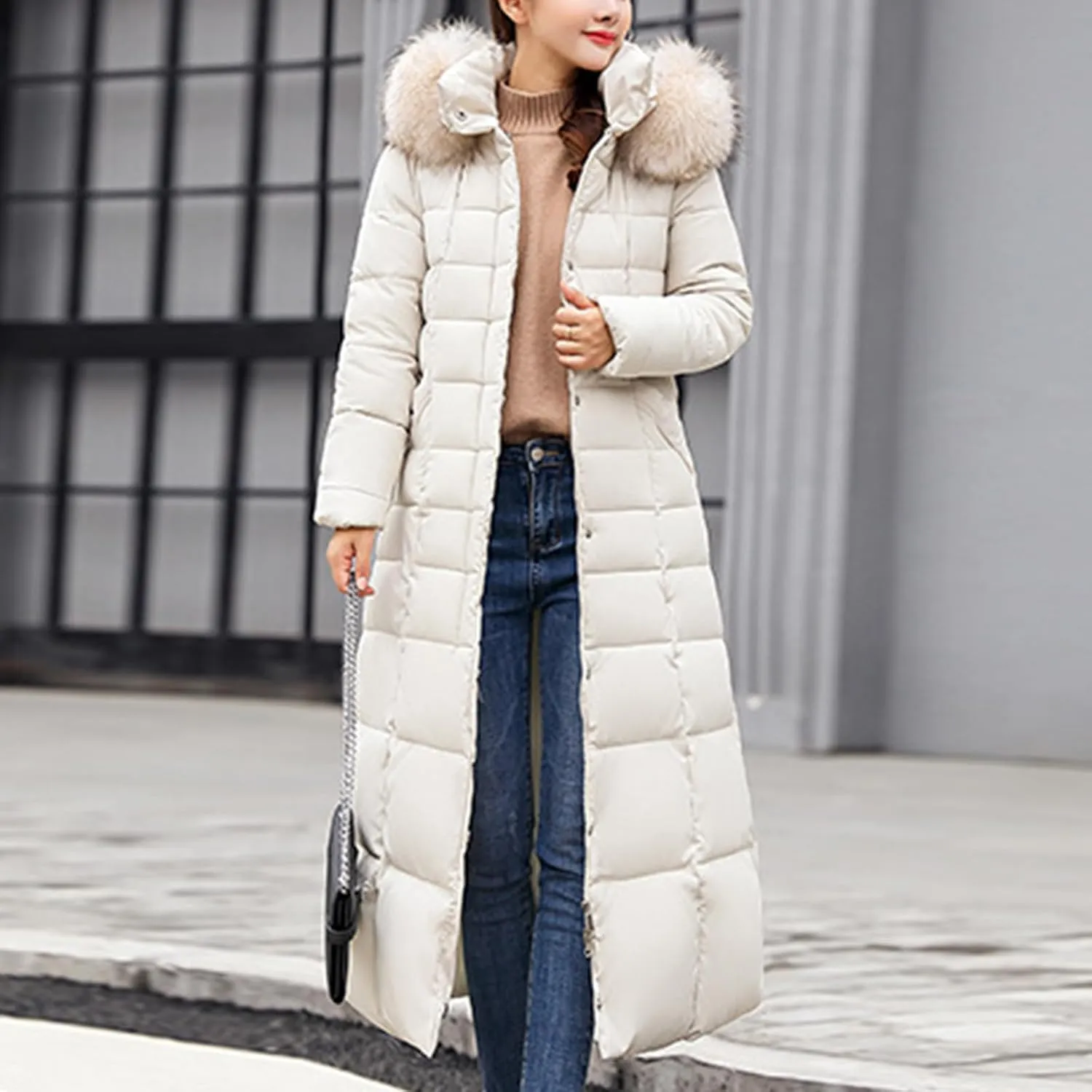 Womens Long Puffer Jacket Over Knee Removable Hooded Maxi Length Quilted Padded Winter Down Coat Parka Jackets