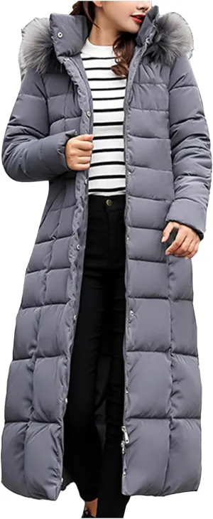 Womens Long Puffer Jacket Over Knee Removable Hooded Maxi Length Quilted Padded Winter Down Coat Parka Jackets