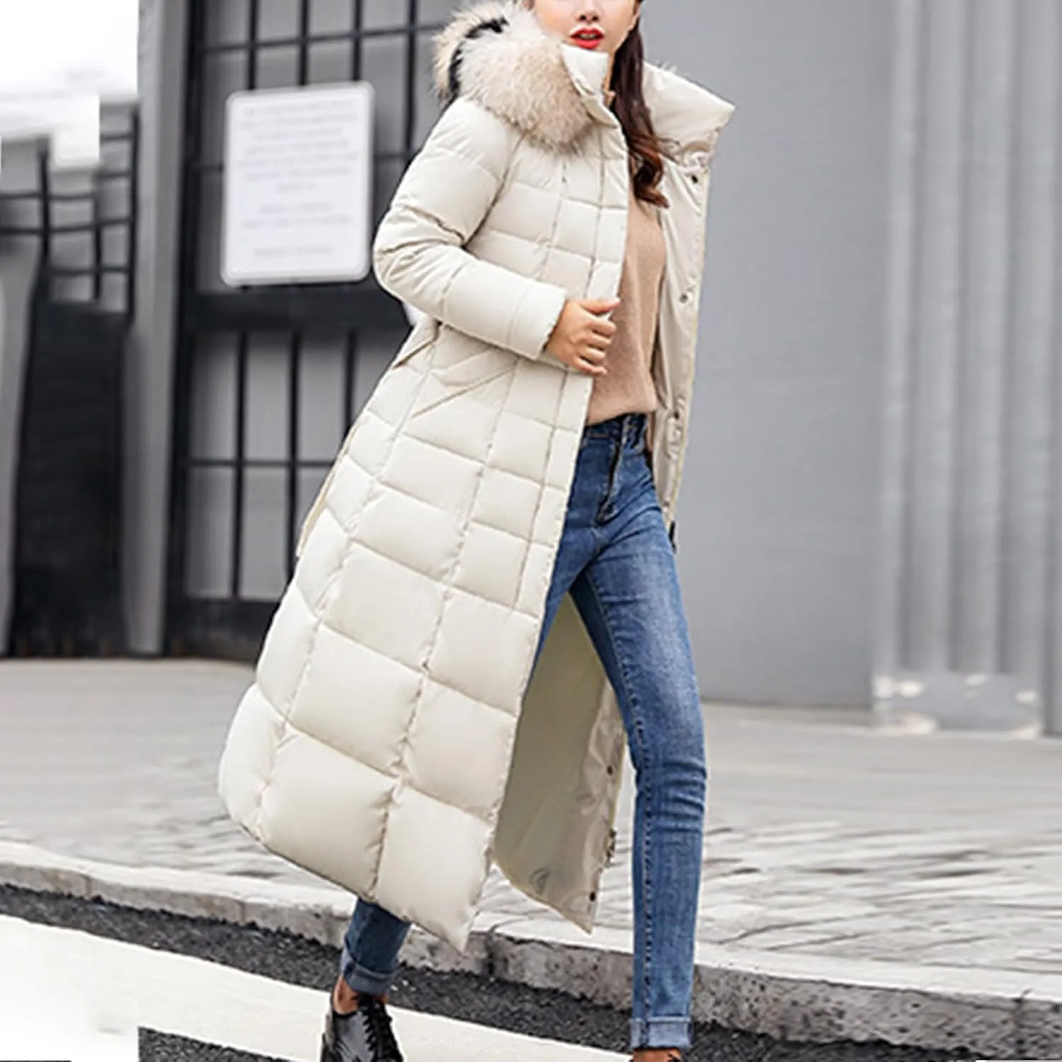 Womens Long Puffer Jacket Over Knee Removable Hooded Maxi Length Quilted Padded Winter Down Coat Parka Jackets