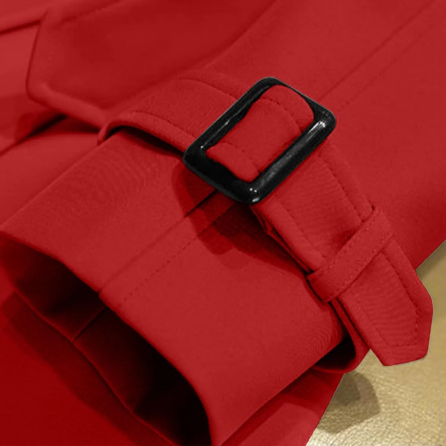 Women's Long Trench Coat Double Breasted Notch Lapel Collar Pea Coat Long Sleeve Fall Winter Overcoat with Belt