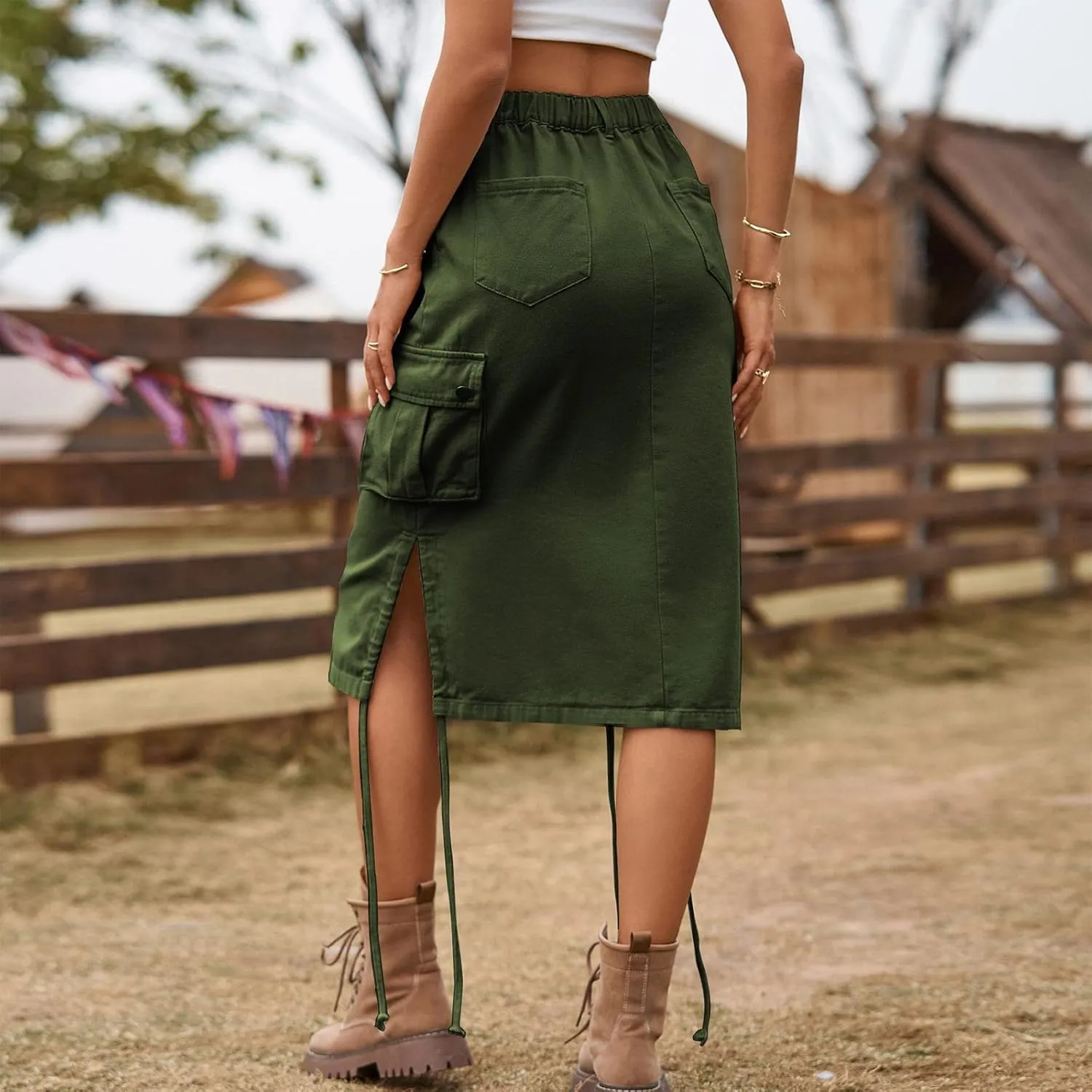 Women's Low Waist Cargo Skirt 2023 Spring Summer Long Skirts Fashion Casual High Waist Denim Skirts Wrap Midi