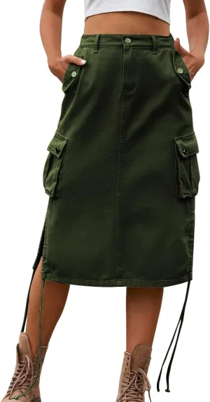 Women's Low Waist Cargo Skirt 2023 Spring Summer Long Skirts Fashion Casual High Waist Denim Skirts Wrap Midi