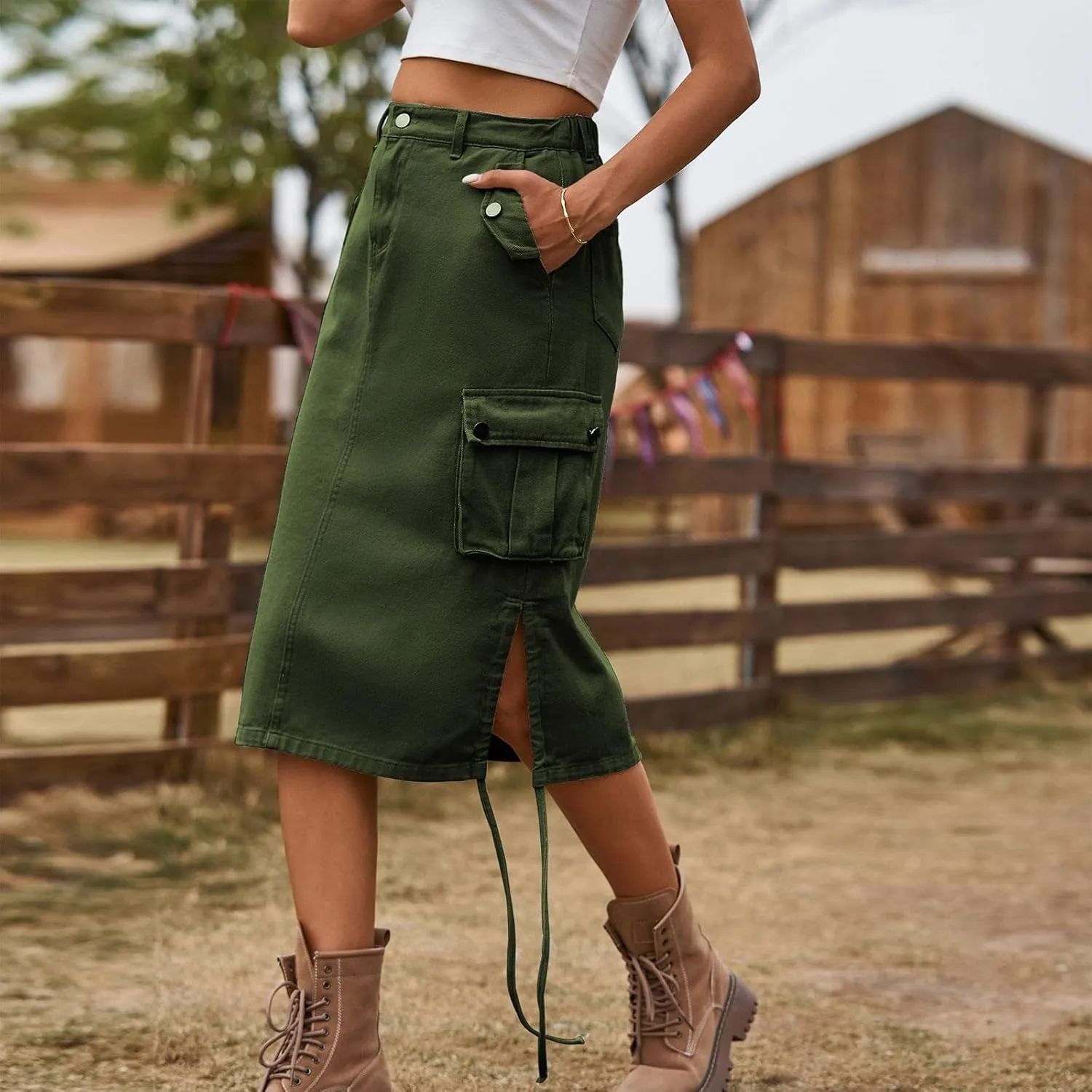 Women's Low Waist Cargo Skirt 2023 Spring Summer Long Skirts Fashion Casual High Waist Denim Skirts Wrap Midi