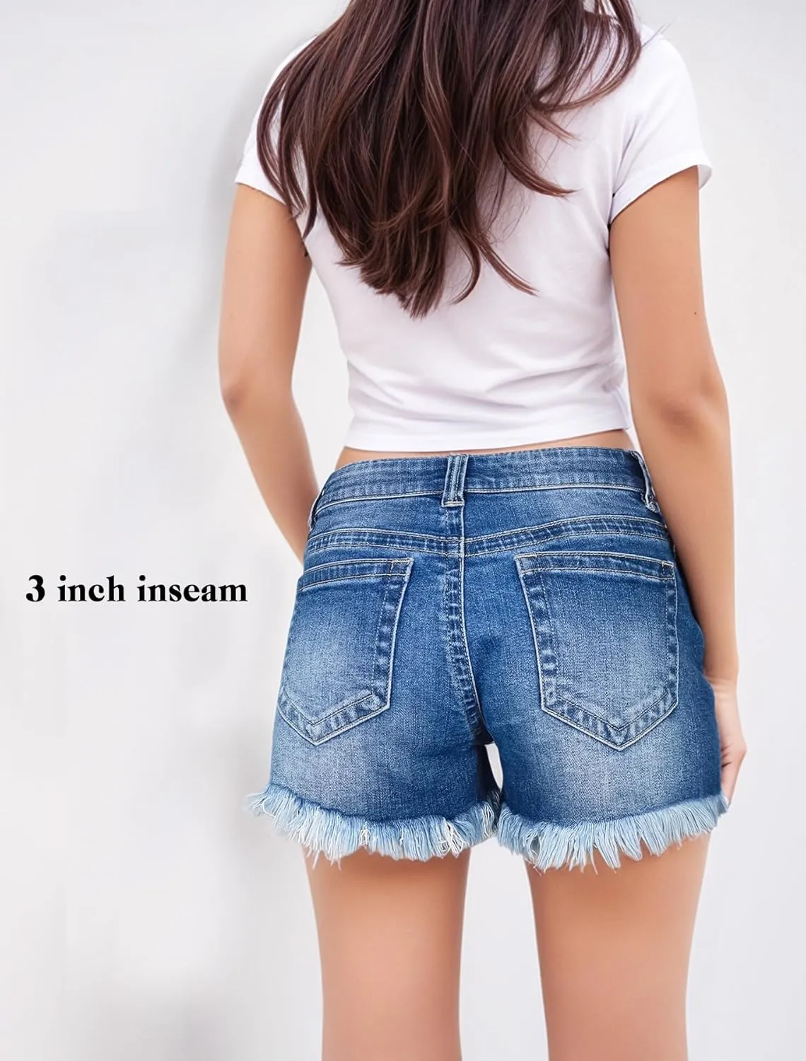 Women's Mid Rise Jean Shorts Stretchy Ripped Distressed Frayed Denim Shorts