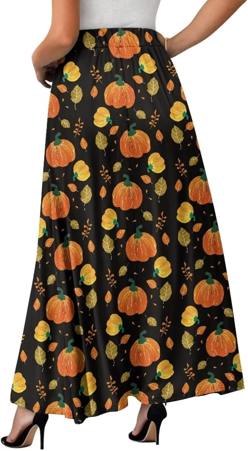 Women's Midi Skirt with Pockets Elastic Waist Flowy Ruffle Casual Summer Boho A-line Skirts Size S-2XL