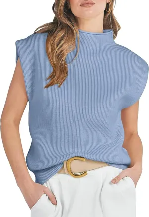 Women's Mock Neck Sleeveless Sweater Vest Casual Cap Sleeve Knit Pullover Tank Tops 2024 Fall Winter Clothes