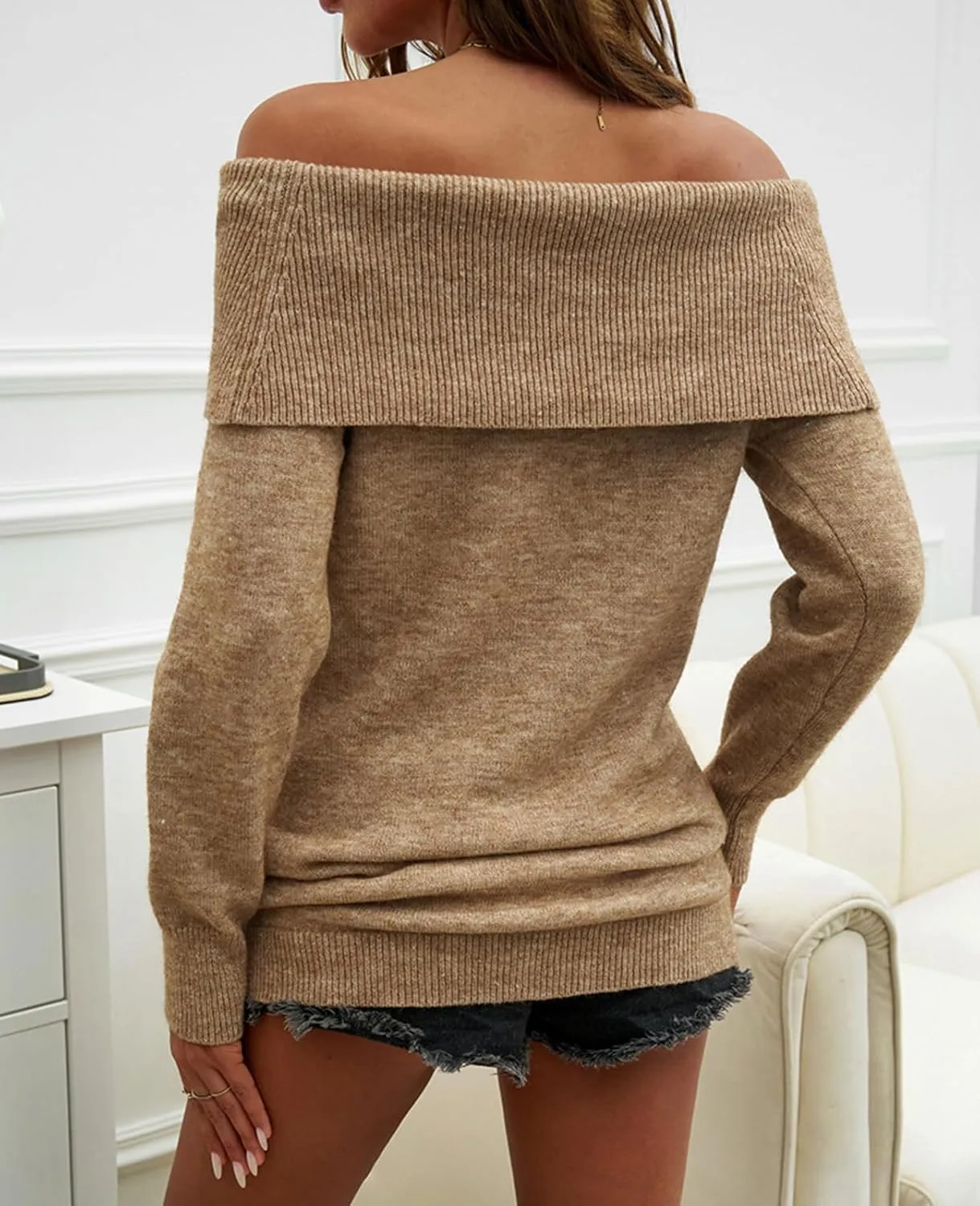 Womens Off Shoulder Sweaters Y2K Batwing Sleeve Casual Knit Pullover Sweater Date Night Blouse Jumper Tops