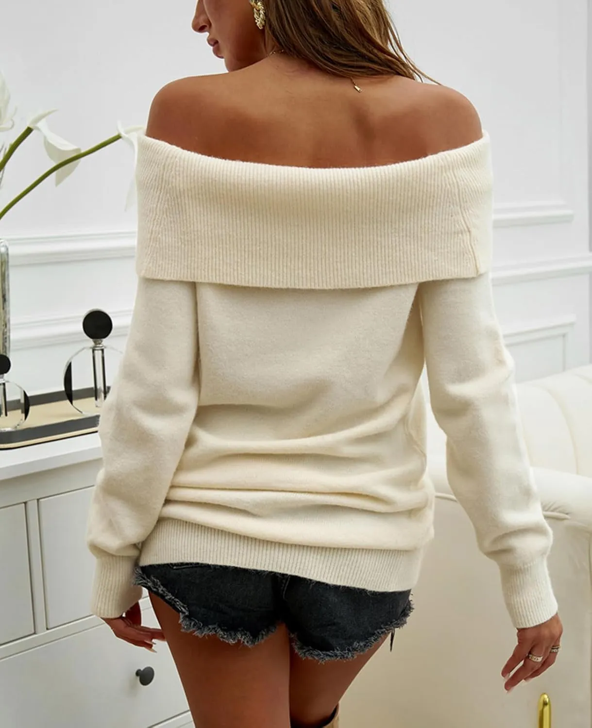 Womens Off Shoulder Sweaters Y2K Batwing Sleeve Casual Knit Pullover Sweater Date Night Blouse Jumper Tops