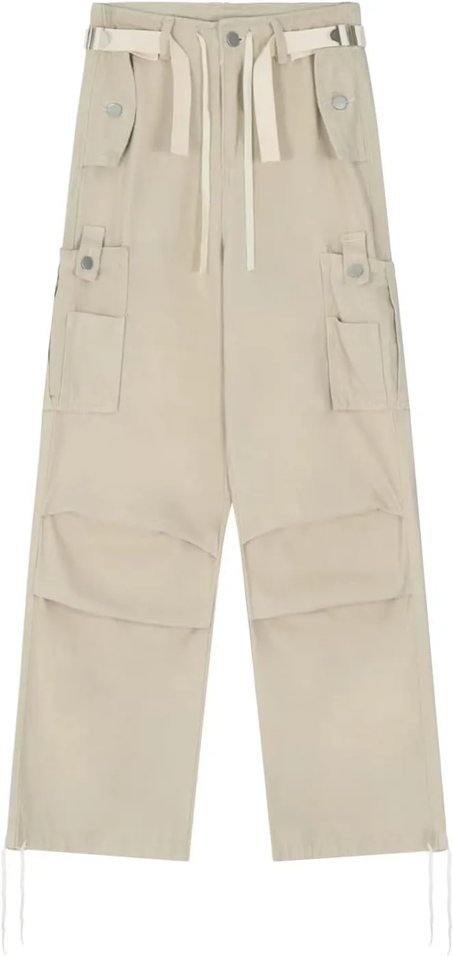 Womens Parachute Pants Wide Leg Baggy Pants Y2k Elastic Waist Y2k Cargo Pants Trousers with Pockets
