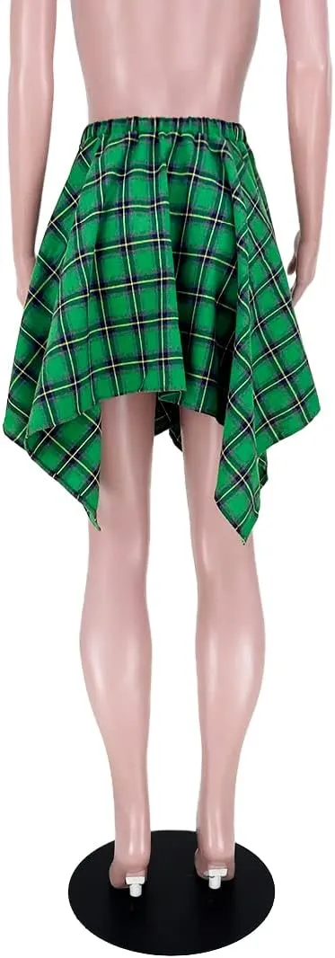 Women's Plaid Pleated Skirt High Waist Casual Skater Skirt Cute Mini A Line Skirt Hem Flowy Asymmetrical Skirts Flare