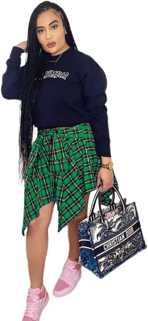Women's Plaid Pleated Skirt High Waist Casual Skater Skirt Cute Mini A Line Skirt Hem Flowy Asymmetrical Skirts Flare