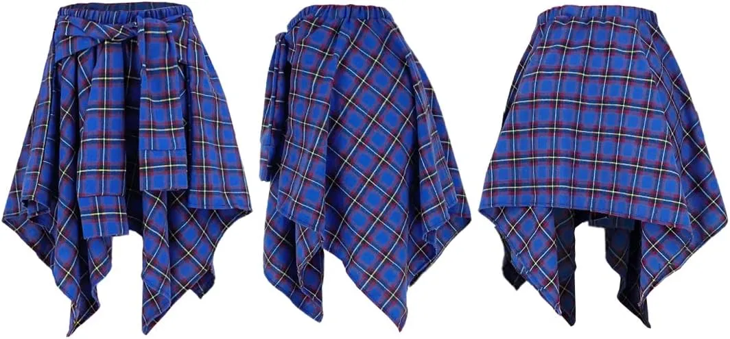 Women's Plaid Pleated Skirt High Waist Casual Skater Skirt Cute Mini A Line Skirt Hem Flowy Asymmetrical Skirts Flare