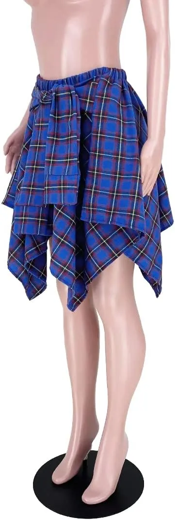 Women's Plaid Pleated Skirt High Waist Casual Skater Skirt Cute Mini A Line Skirt Hem Flowy Asymmetrical Skirts Flare
