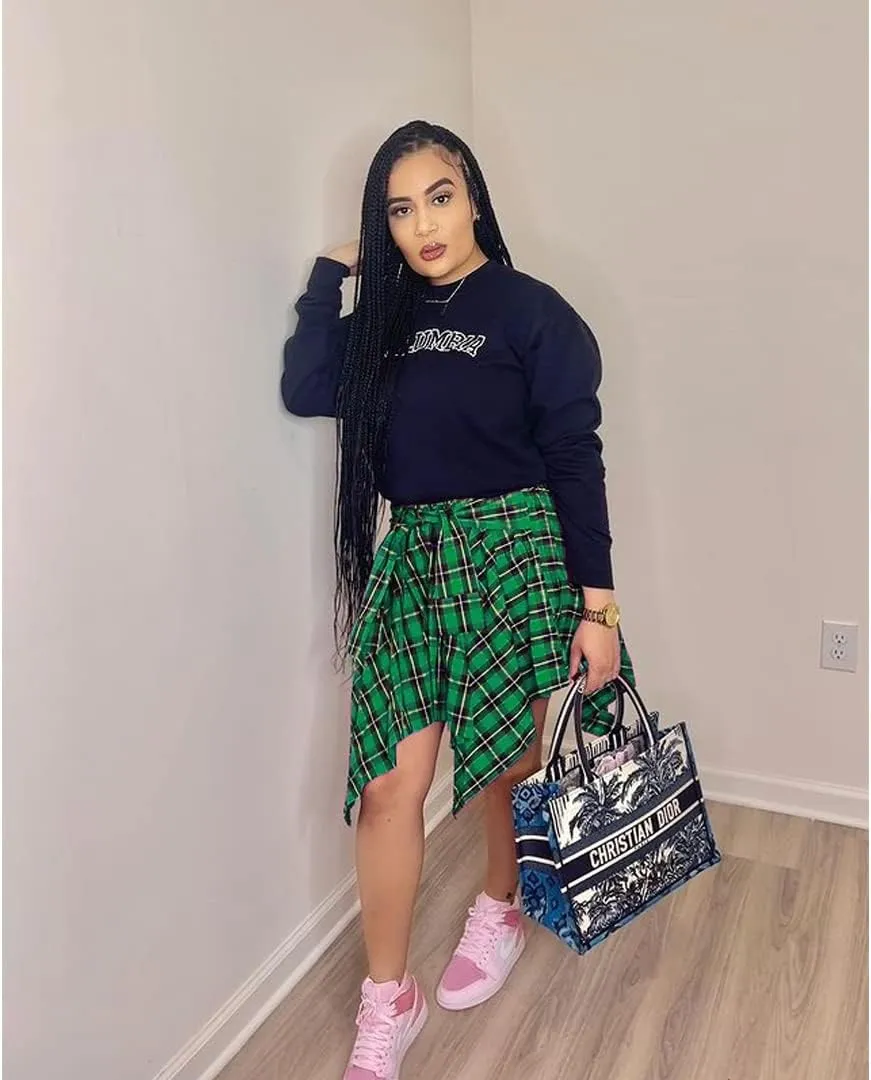 Women's Plaid Pleated Skirt High Waist Casual Skater Skirt Cute Mini A Line Skirt Hem Flowy Asymmetrical Skirts Flare