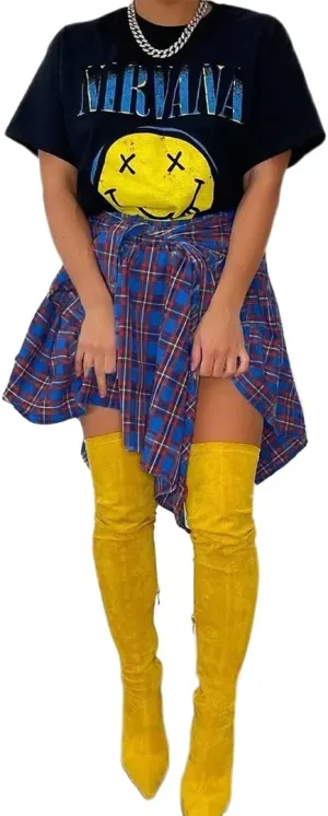 Women's Plaid Pleated Skirt High Waist Casual Skater Skirt Cute Mini A Line Skirt Hem Flowy Asymmetrical Skirts Flare