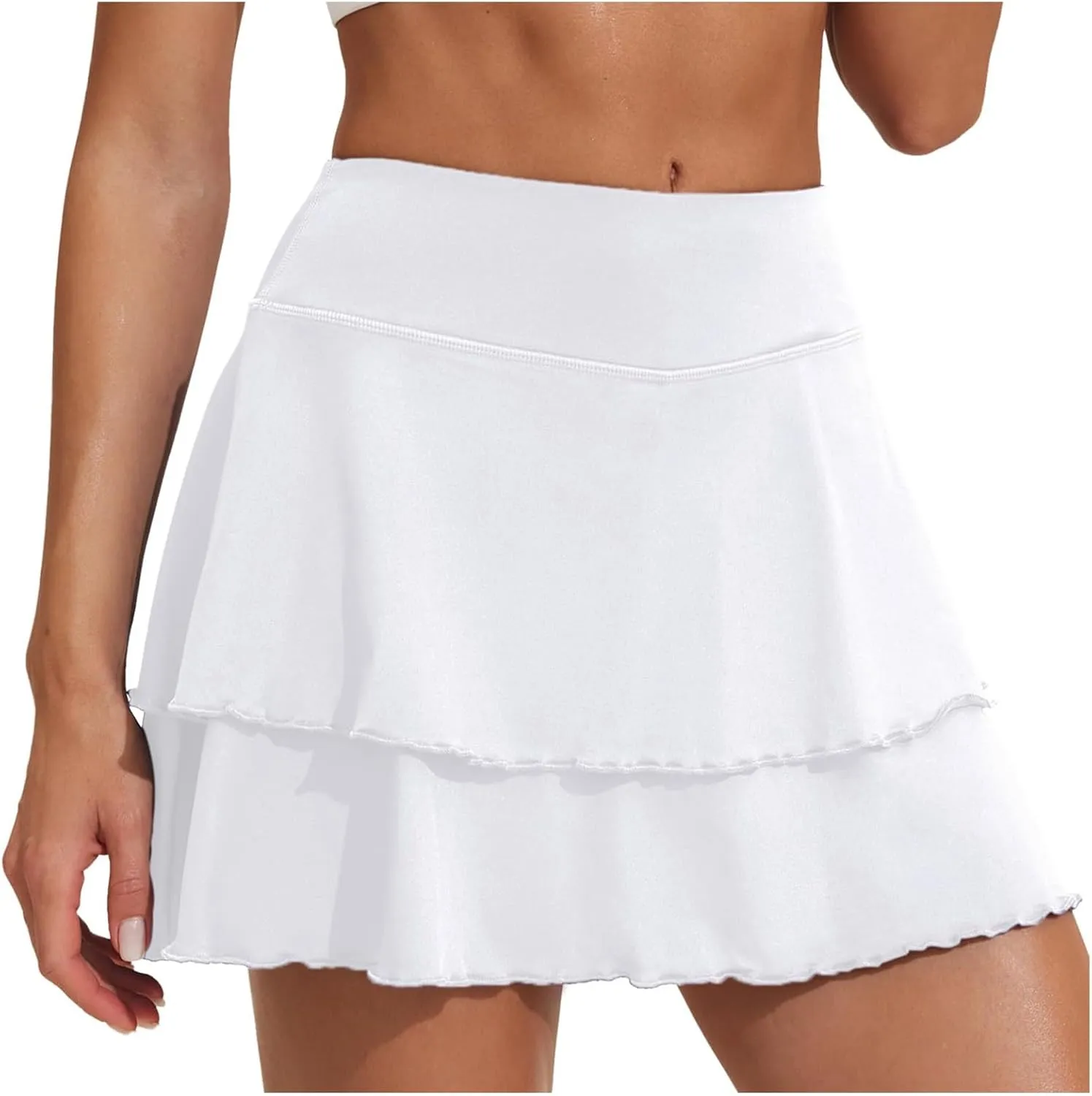 Womens Pleated Tennis Skirt Double Ruffle Flowy Golf Skort High Waisted Tummy Control Gym Running Athletic Skirts Wine XXL