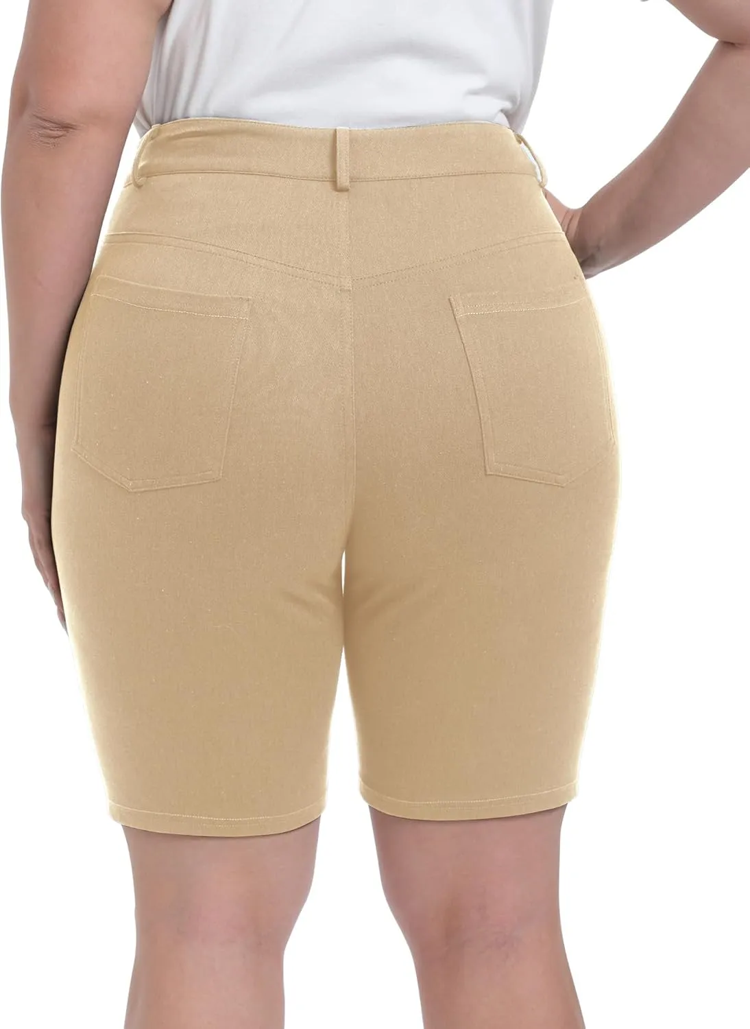 Womens Plus Size Bermuda Shorts Stretchy High Waisted Summer Casual Midi Shorts
