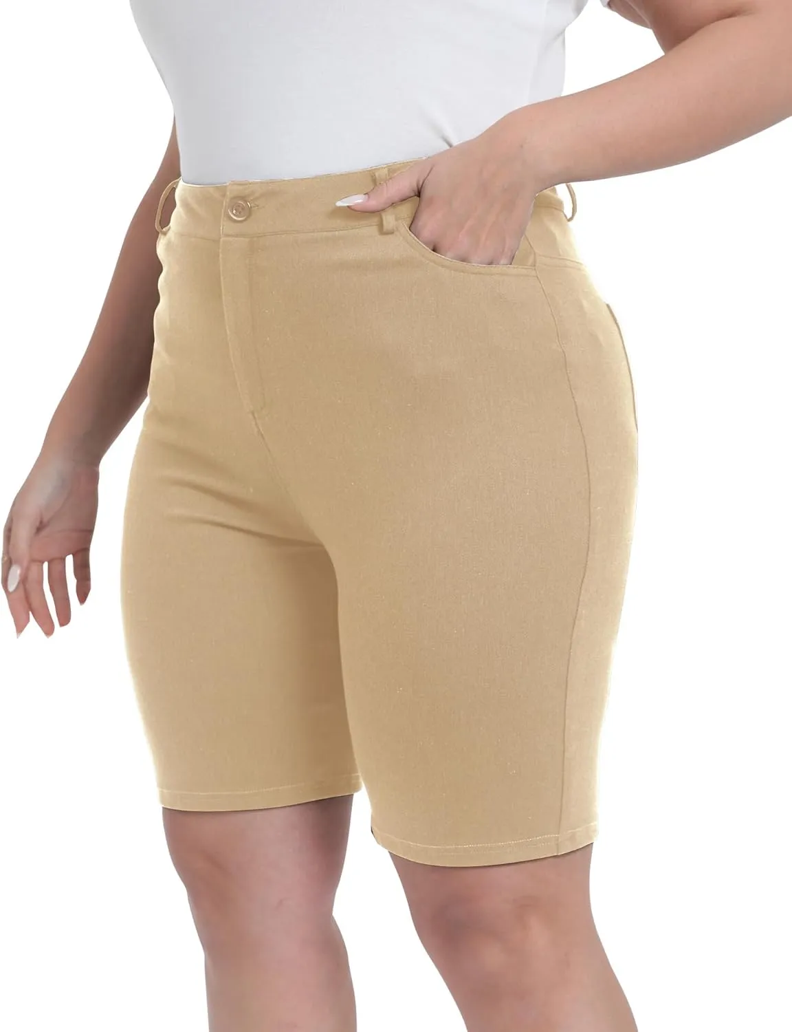 Womens Plus Size Bermuda Shorts Stretchy High Waisted Summer Casual Midi Shorts