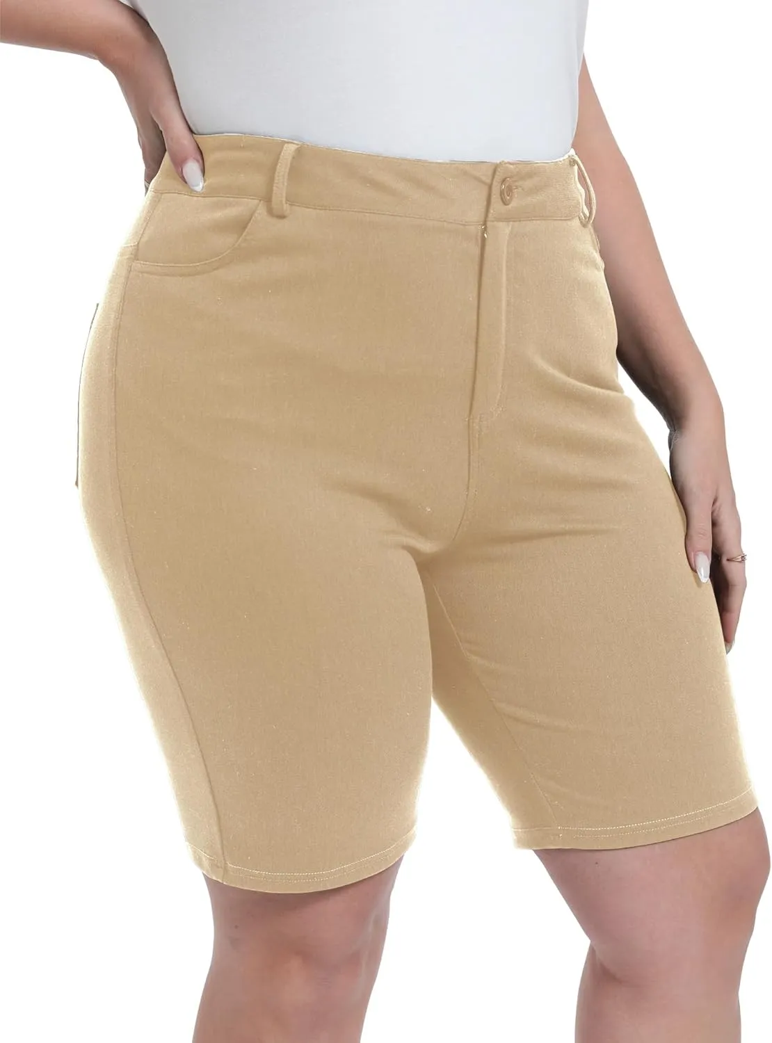 Womens Plus Size Bermuda Shorts Stretchy High Waisted Summer Casual Midi Shorts