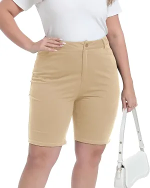 Womens Plus Size Bermuda Shorts Stretchy High Waisted Summer Casual Midi Shorts