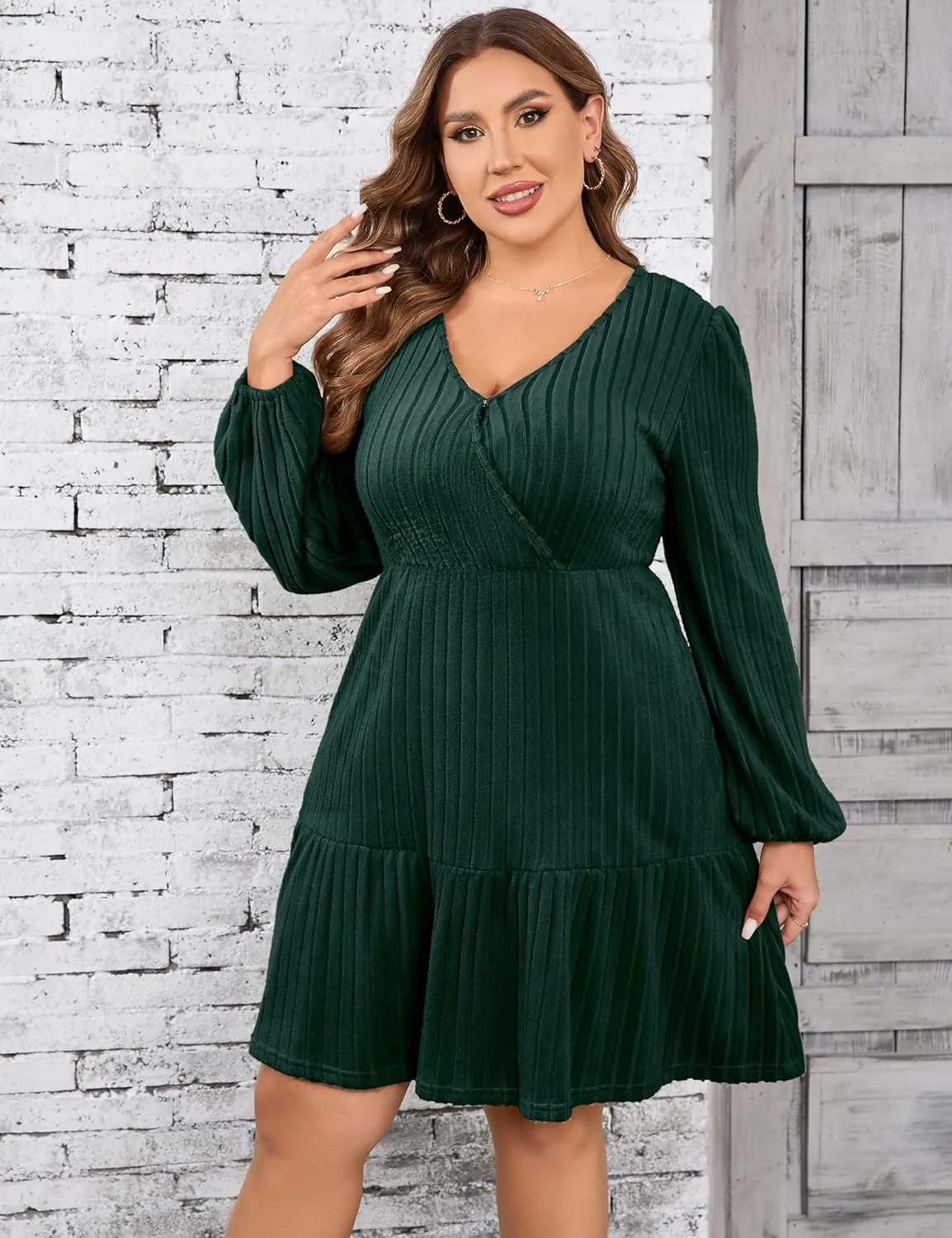 Women's Plus Size Casual Sweater Dress Square Neck Long Lantern Sleeve Tie Waist Loose Pullover Sweater Dresses
