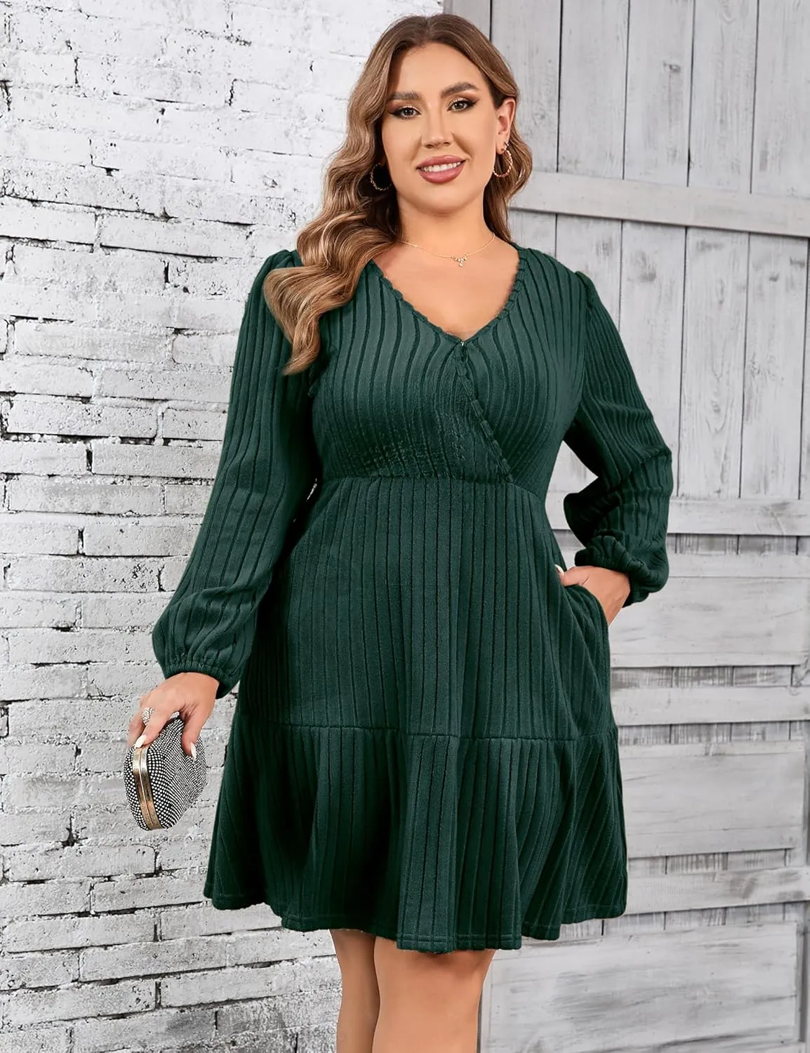 Women's Plus Size Casual Sweater Dress Square Neck Long Lantern Sleeve Tie Waist Loose Pullover Sweater Dresses