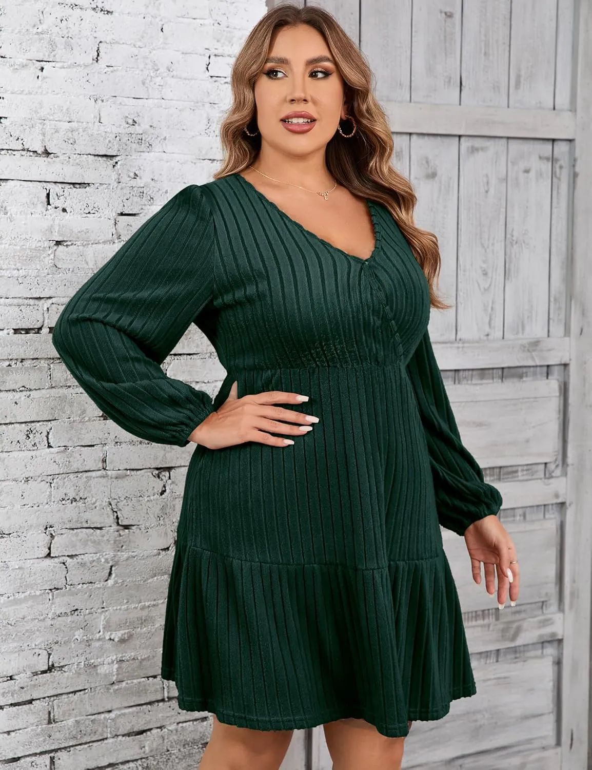 Women's Plus Size Casual Sweater Dress Square Neck Long Lantern Sleeve Tie Waist Loose Pullover Sweater Dresses