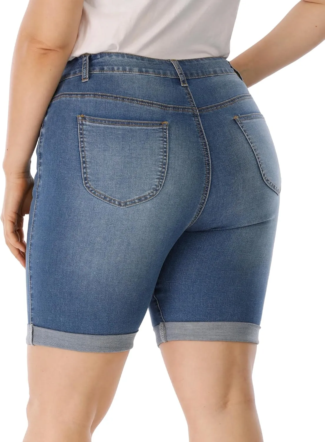 Womens Plus Size Jean Shorts High Waisted Stretchy Midi Bermuda Denim Shorts