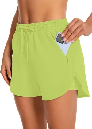 Womens Running Athletic Shorts - 2 in 1 Shorts High Waisted Workout Gym Casual Shorts Mesh Liner Zipper Pockets