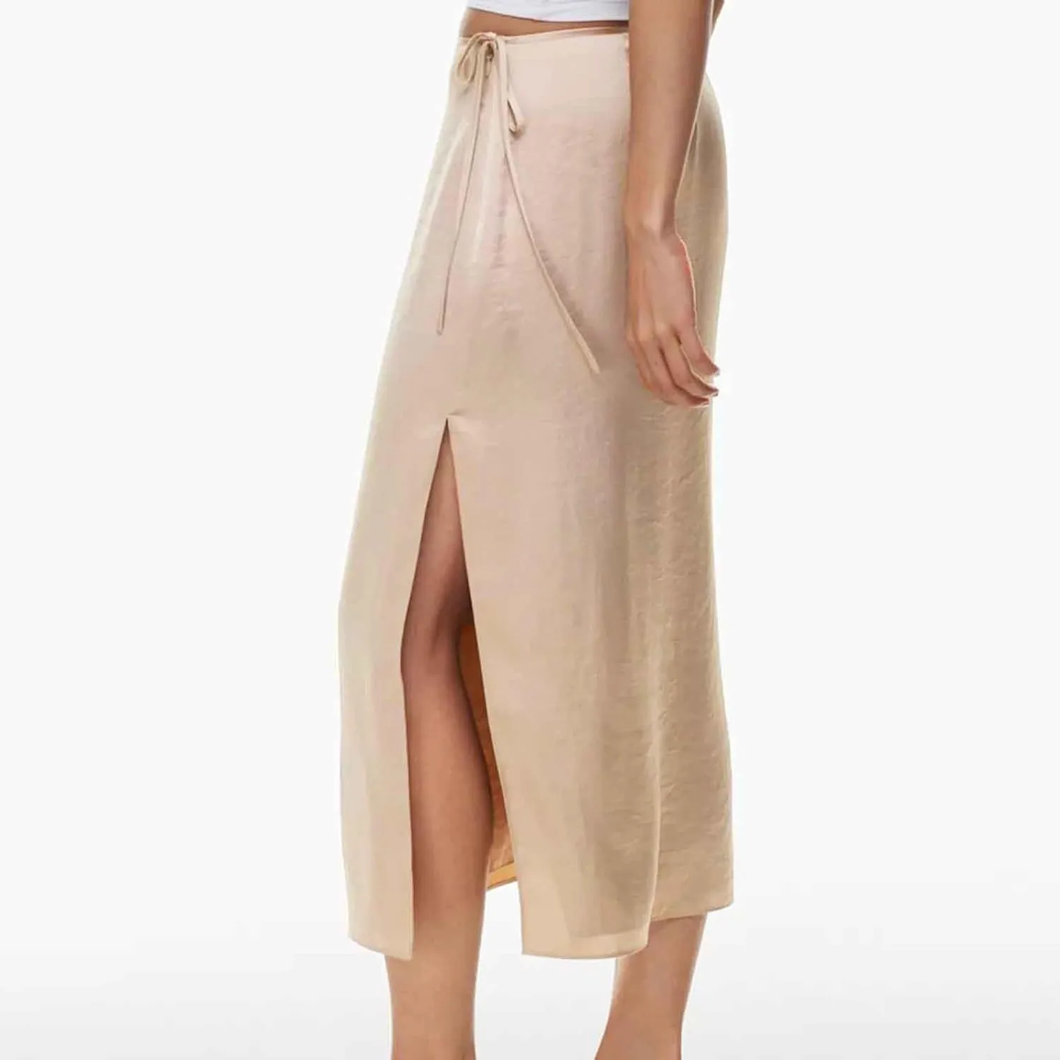 Womens Shift Skirt Casual Elegant Side Split Drawstring High Waisted Wrap Midi Skirt Office Business Work Skirt