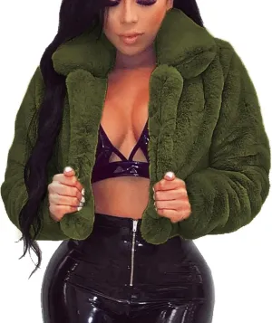 Womens Short Fur Coat Fluffys Fleece Outwear Turn-Down Collar Faux Furs Tops Winter Warm Sweater Jacket