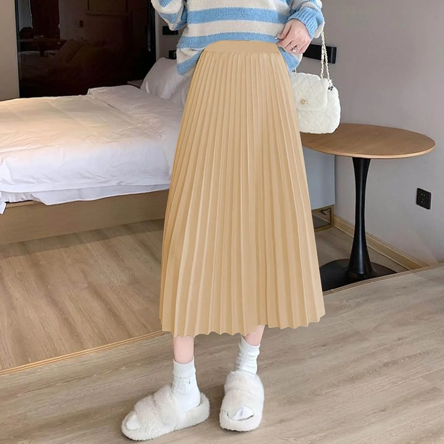 Womens Skirt Summer Midi Long Pleated Skirts High Waisted A Line Dress 2025 Trendy Boho Beach Dresses
