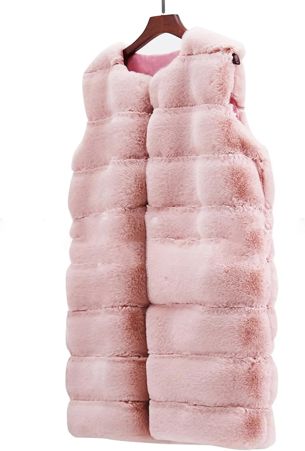 Women's Sleeveless Faux Fox Fur Vest Long Coat Ladies Mid-length Warmer Outwear Jacket Fashion Solid Color Tops