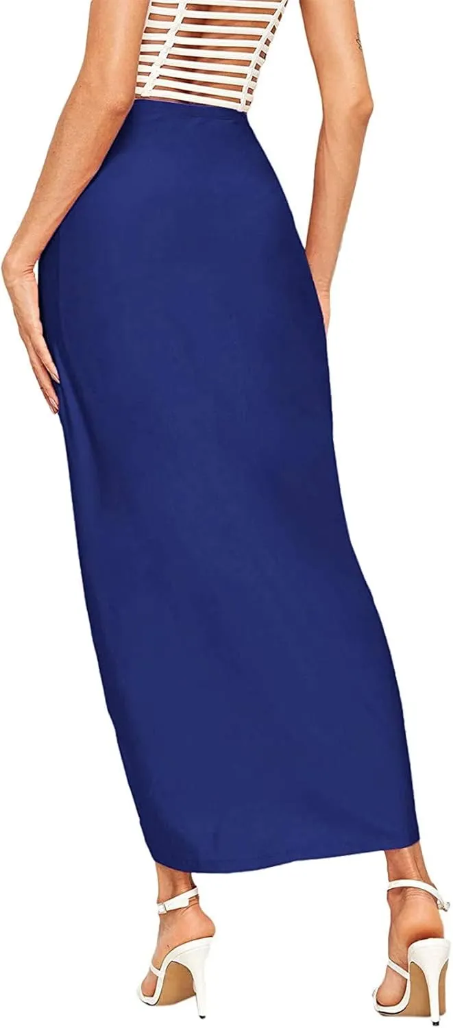 Women's Slit Ruched High Waisted Bodycon Maxi Skirt Summer Solid Draped Asymmetrical Hem Wrap Long Skirts Beach Clubwear 2024