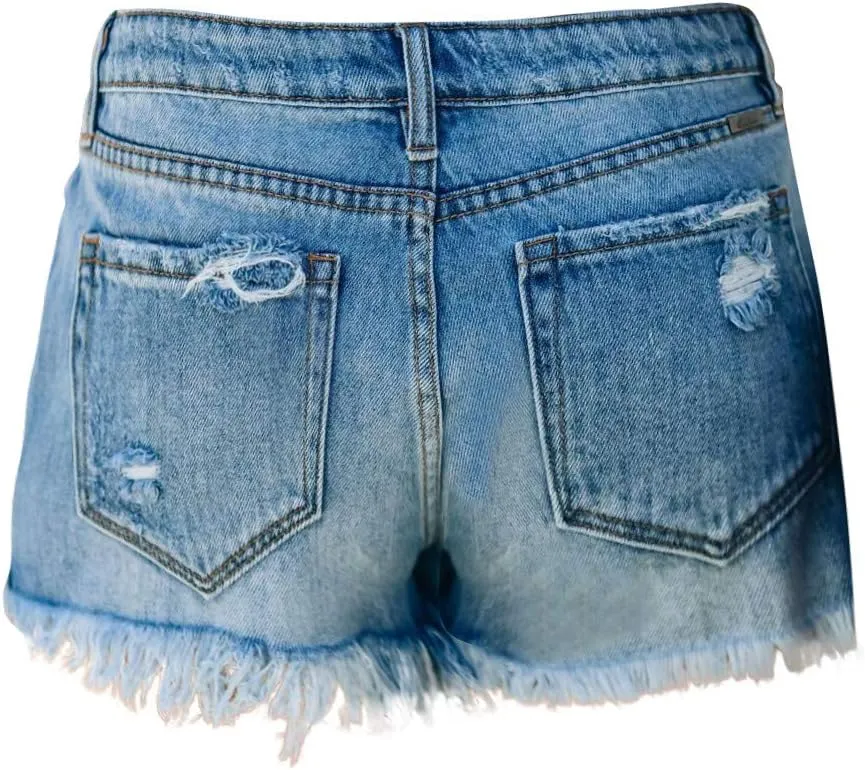 Womens Split Hem High Waist Denim Skorts Skirt Shorts Button Ripped Jeans Shorts Fringed Distressed Denim Mini Shorts