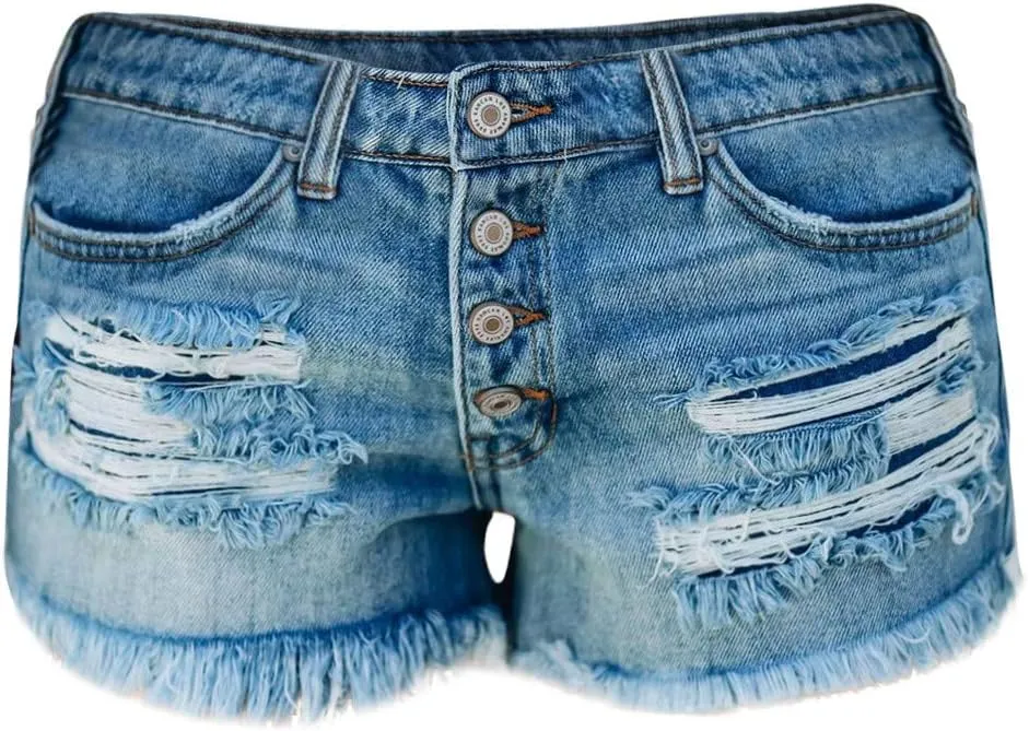 Womens Split Hem High Waist Denim Skorts Skirt Shorts Button Ripped Jeans Shorts Fringed Distressed Denim Mini Shorts