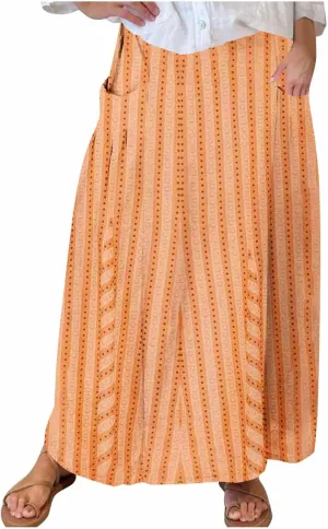 Womens Stripe Skirt Trendy Casual Elastic High Waisted Skirt Loose Fit Pleated Flowy Swing Maxi Skirts with Pockets
