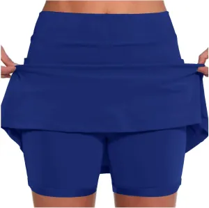 Women's Striped Patchwork Skorts 2 in 1 Stretch Outdoor Athletic Skirt Shorts Lightweight Soft Comfy-Fit Tennis Short