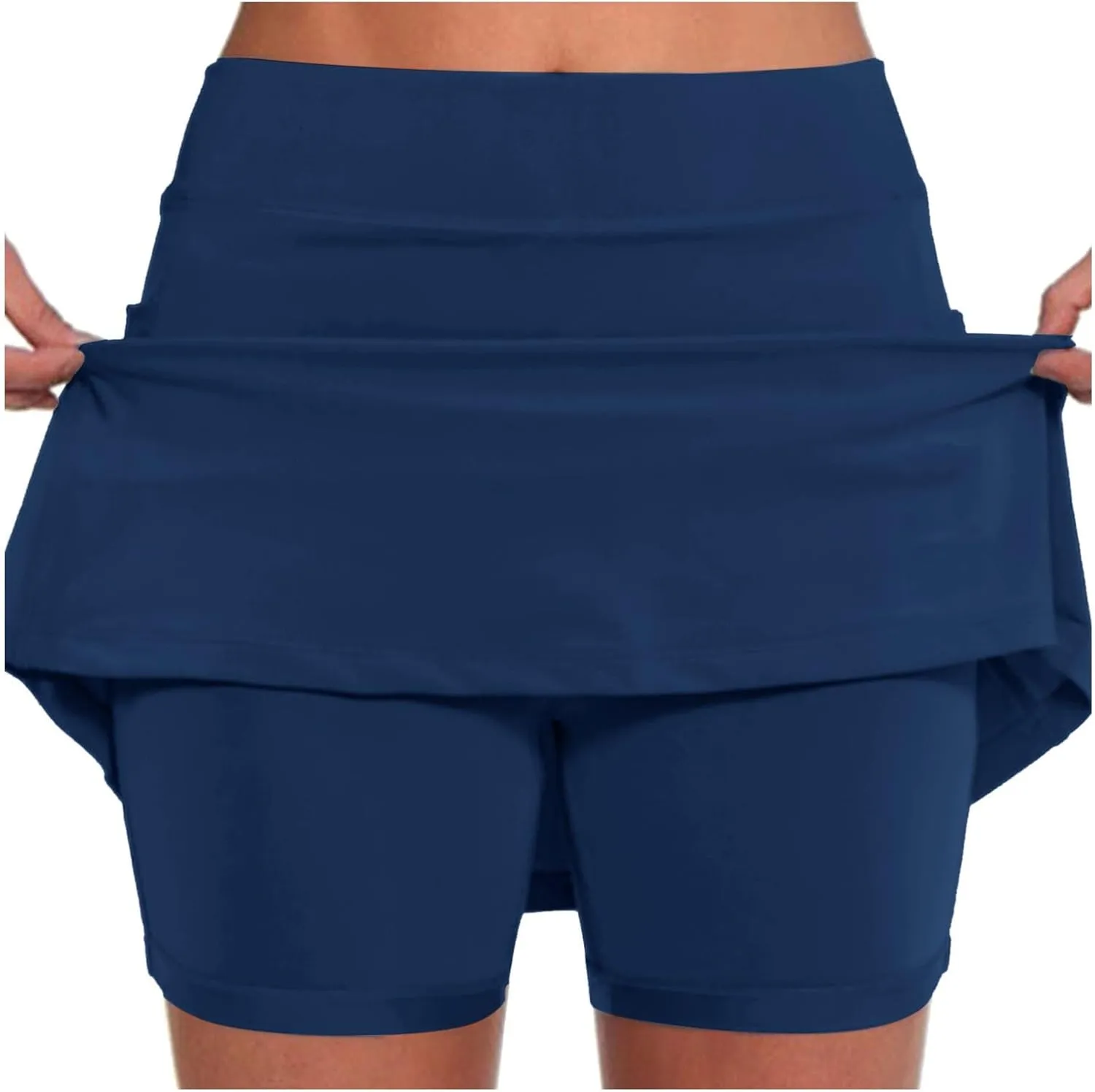 Women's Striped Patchwork Skorts 2 in 1 Stretch Outdoor Athletic Skirt Shorts Lightweight Soft Comfy-Fit Tennis Short