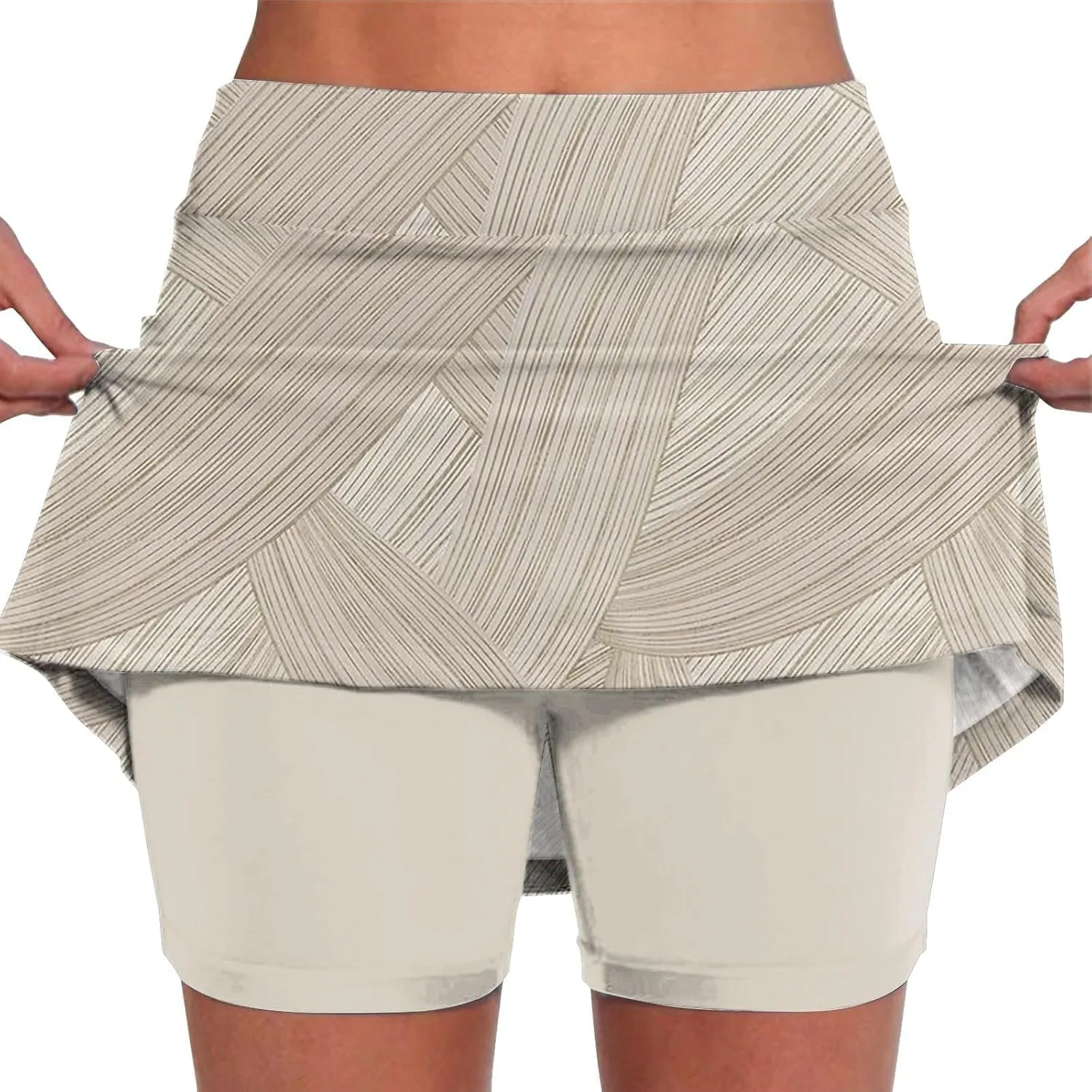Women's Striped Patchwork Skorts 2 in 1 Stretch Outdoor Athletic Skirt Shorts Lightweight Soft Comfy-Fit Tennis Short