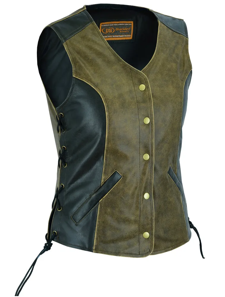WOMEN’S STYLISH LONGER BODY ¾ SIDE LACES TWO TONE VEST