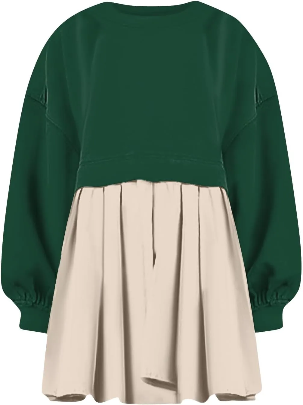 Womens Summer Dresses Oversized Sweatshirt Dress Neck Long Sleeve Patchwork Pullover Tops Sweatshirt Dress
