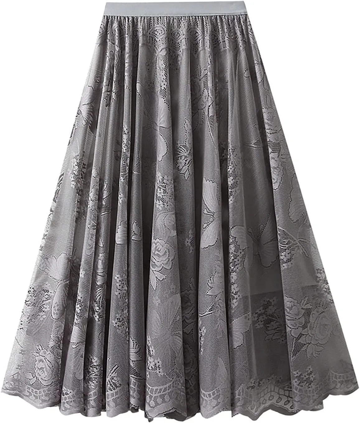 Womens Summer Elastic Waist Pleated A Line Flowy Swing Tiered Long Beach Skirt Dress Long Jean Skirts for Women