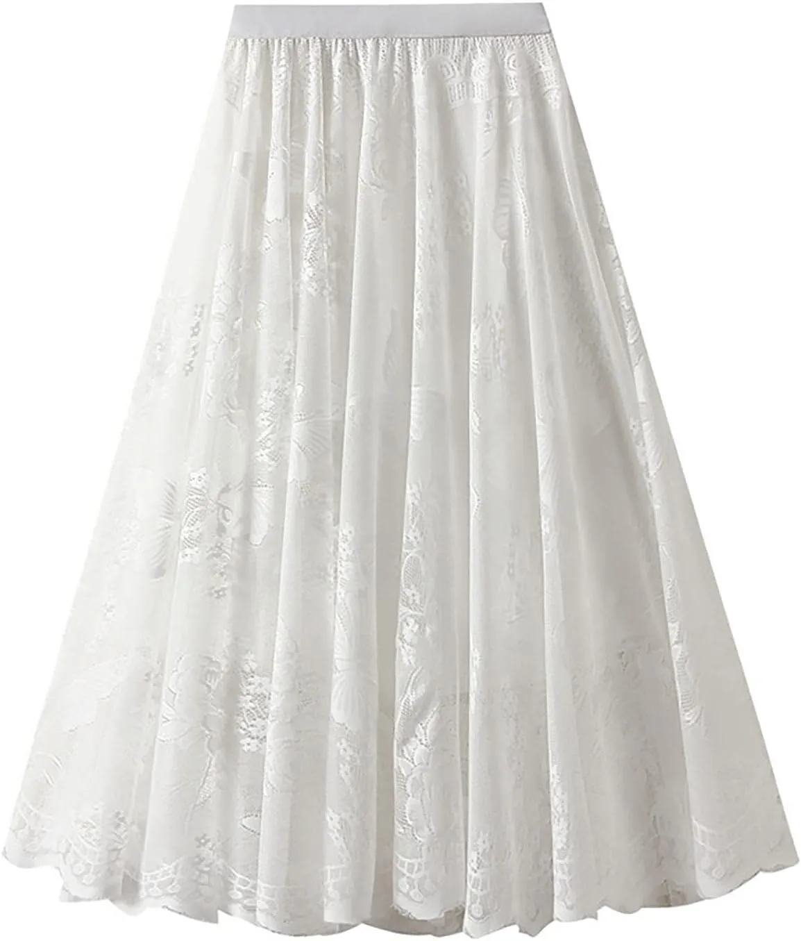 Womens Summer Elastic Waist Pleated A Line Flowy Swing Tiered Long Beach Skirt Dress Long Jean Skirts for Women