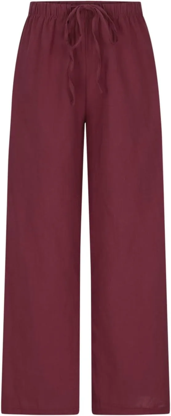 Womens Summer Linen Palazzo Pants Causal Elastic High Waist Flowy Wide Leg Pant Trousers Resort Wear Outfits 2024