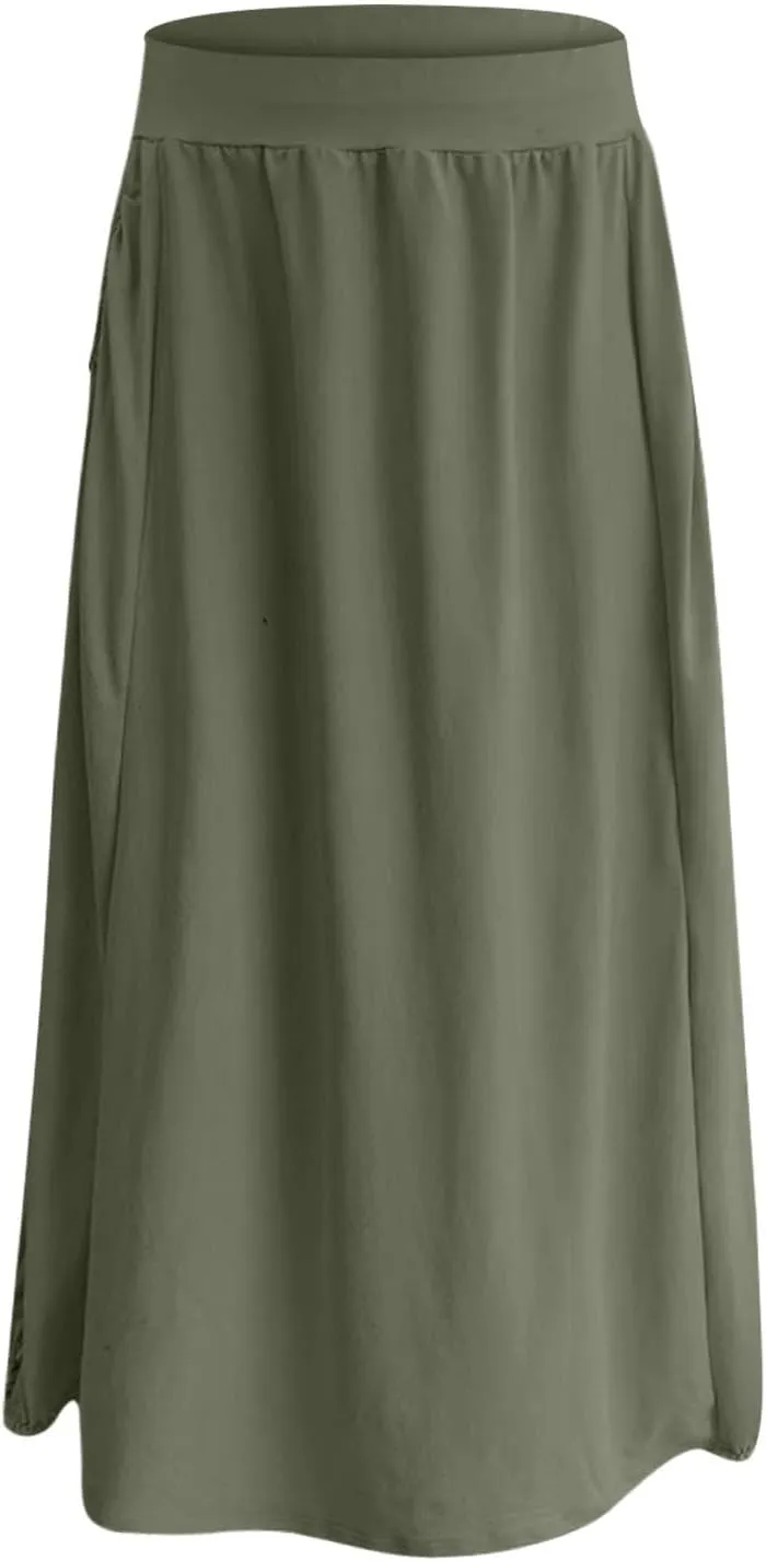 Women's Summer Maxi Skirts 2025 Trendy Solid High Waisted Ankle Length Skirt Casual Flowy Ruffle Hem Balloon Skirts