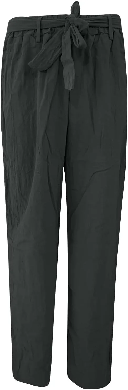 Women's Summer Palazzo Pants - Linen Wide Leg Pants for Women with Pockets Drawstring Casual Vacation Outfits